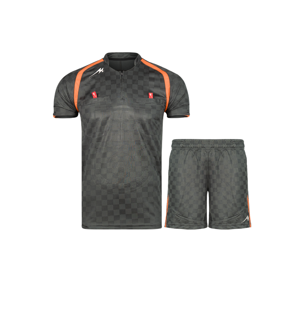 ست پیراهن و شورت آستین کوتاه داوری مدل 058 شطرنجی مدادی نارنجی